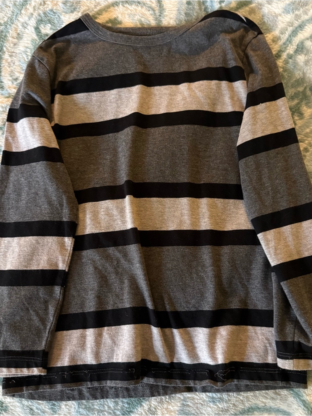 wonder nation Gray and Black Striped Long Sleeve Tee